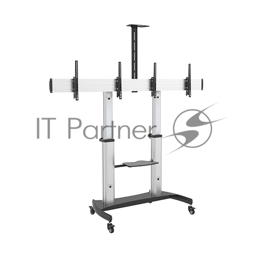 Мобильная стойка Wize Pro [MH255] для 2-х дисплеев в конфигурации 2x1, 37"-60", Max VESA 600x400 мм, наклон +5/-10 градусов, высота 168,5 см,полка для медиаплеера,полка для камеры ВКС, до 50 кг на один дисплей, серебристый