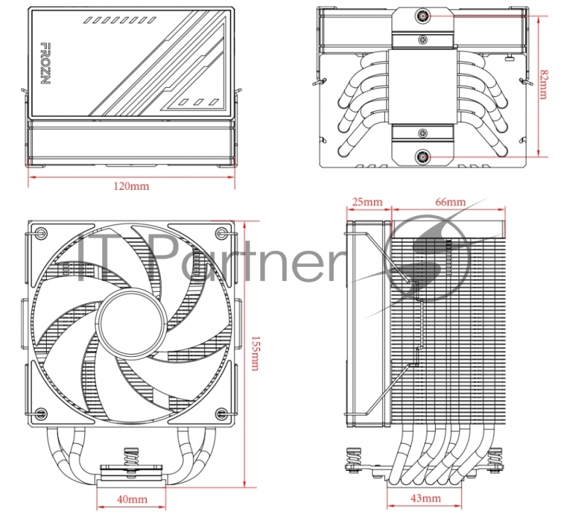 Кулер для процессора ID-COOLING FROZN A610 черный 120мм алюминий/медь 2000rpm 30db 4-pin 250W 155мм