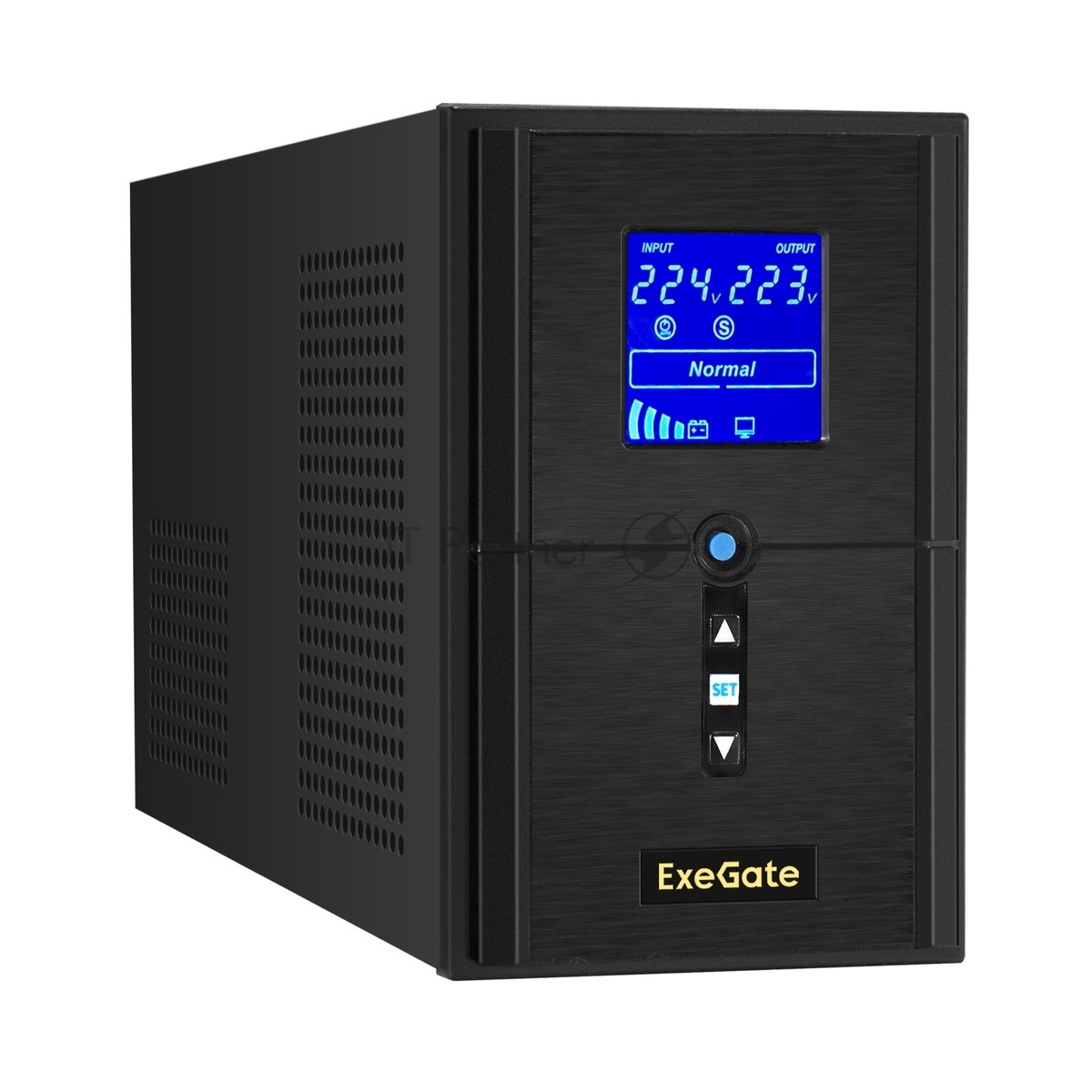 Источник бесперебойного питания (инвертор, синус, для котла) ExeGate SineTower SN-1000.LCD.AVR.2SH.1C13.USB 1000VA/800W, чистая синусоида, LCD дисплей, AVR, 2*Schuko+1*C13, USB, линейно-интерактивный, черный