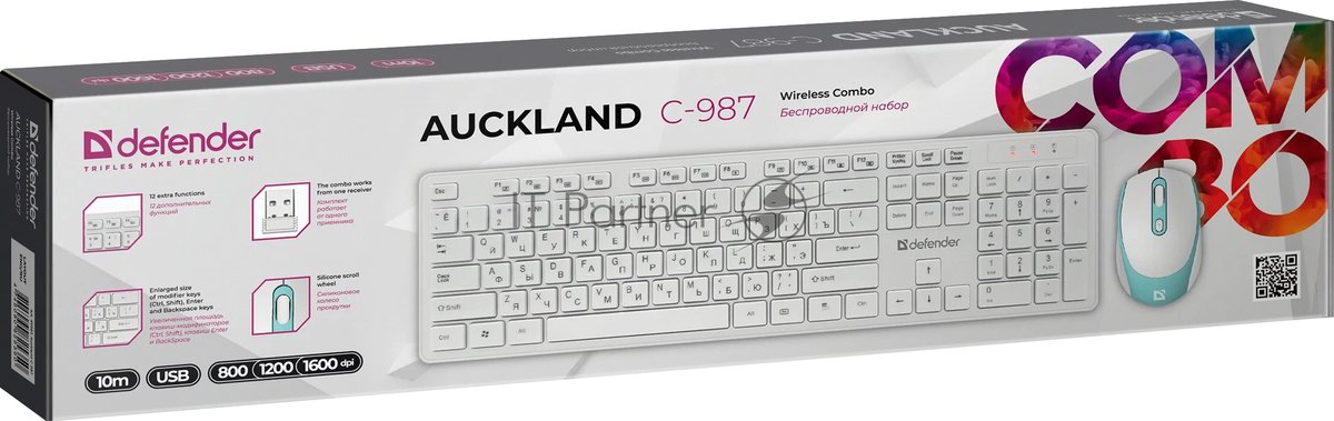 Комплект клавиатура+мышь Defender Auckland C-987 беспроводной, USB, 1600 DPI, белый