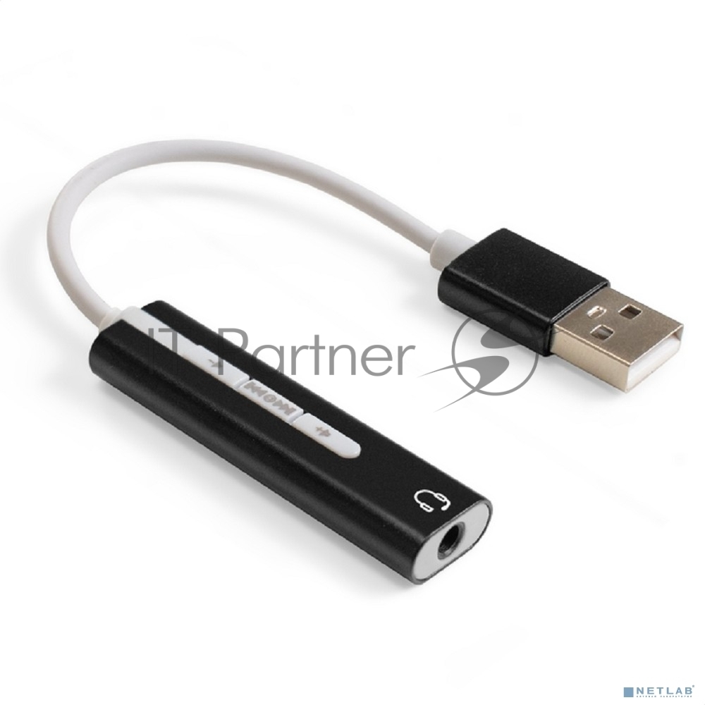 Кабель-адаптер для подключения телефонной гарнитуры к порту USB ExeGate <EX-AU-04B> (внешняя звуковая карта USB, 1x Jack3.5 F (4-контакта), кнопки: volume +, volume -, play/pause/next/previous,  Windows/Linux/MAC OS)