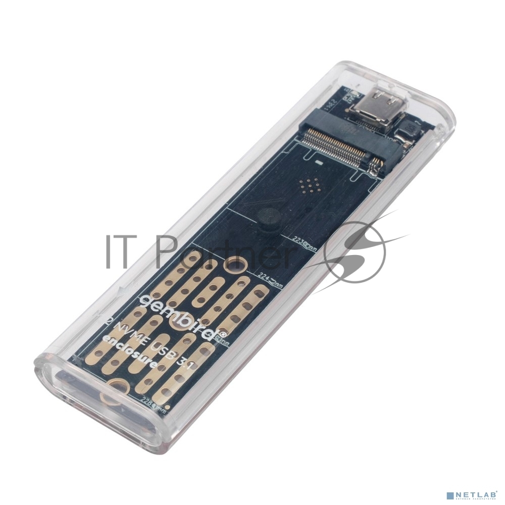 Бокс для жесткого диска EEM2-NVME-2 Gembird USB 3.1 для M.2 (2230, 2242, 2260, 2280) NVME, порт Type-С, пластик, прозрачный