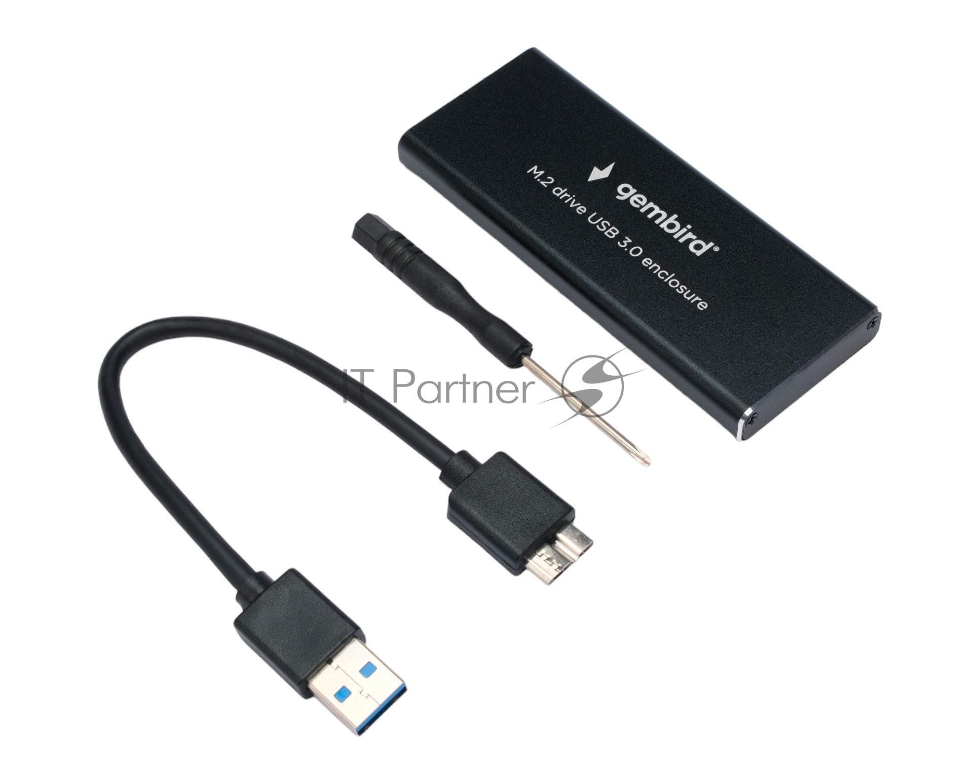 Бокс для SSD диска NGFF (M2) с выходом USB 3.0, Gembird EEM2-SATA-1, металл черный_EEM2-SATA-1