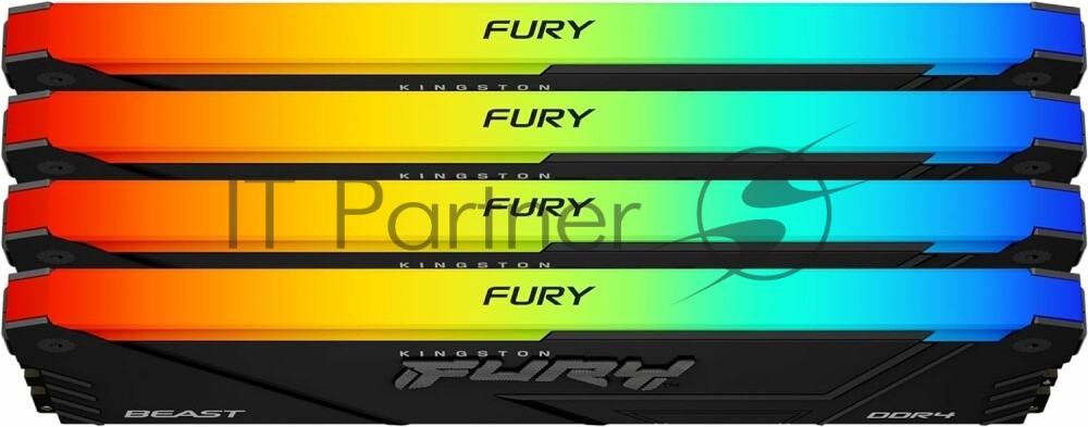 Оперативная память Kingston Fury Beast, DDR4, 64Gb (4x16Gb), 3200MHz, CL16, DIMM, с радиатором, RGB, черный