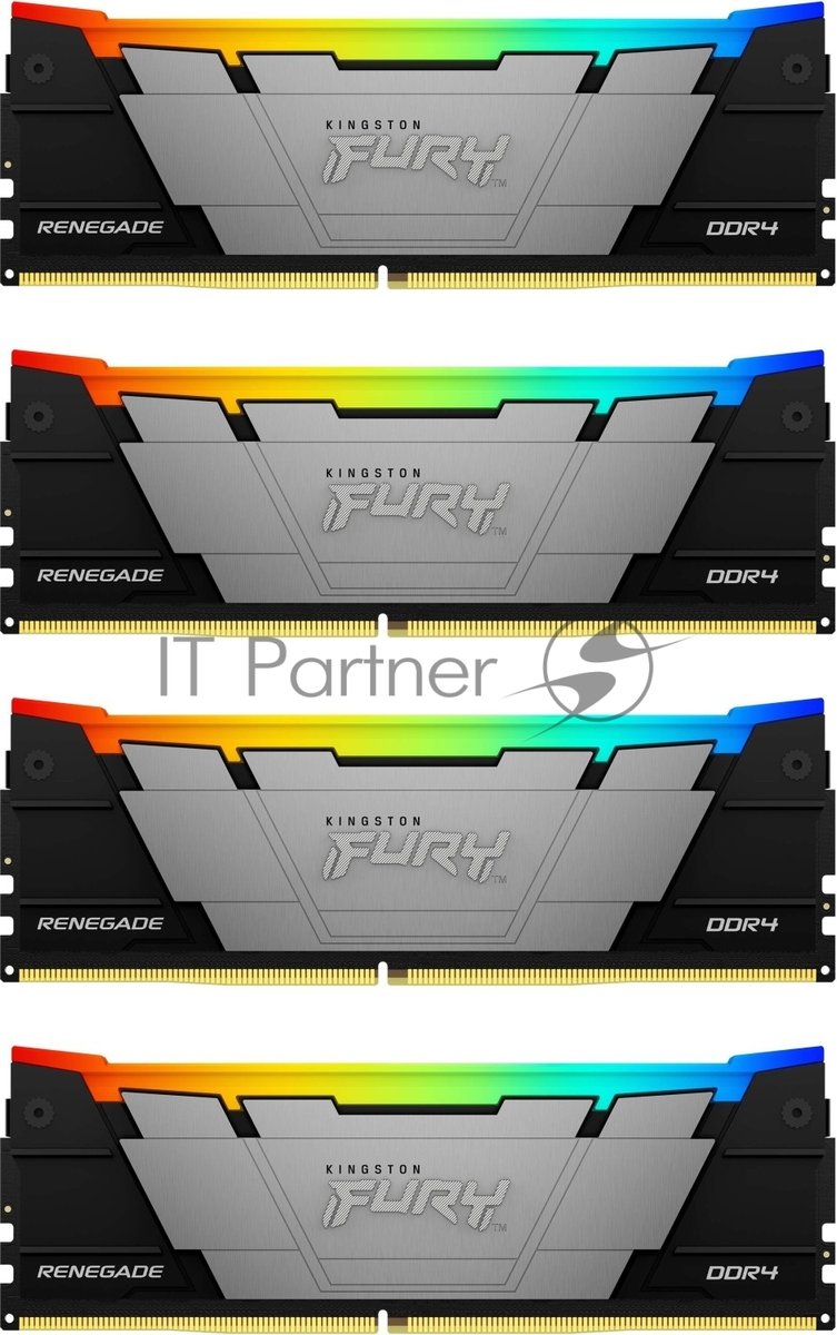 Оперативная память Kingston Fury Renegade, DDR4, 32Gb (4x8GB), 3200MHz, CL16, DIMM, с радиаторами, RGB, серебристый/черный