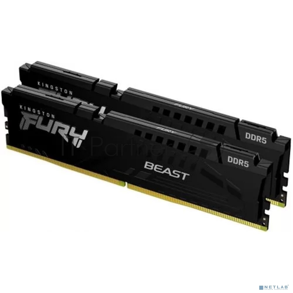 Оперативная память Kingston Fury Beast, DDR5, 64Gb (2x32Gb), 6000MHz, CL36, DIMM, с радиатором, черный