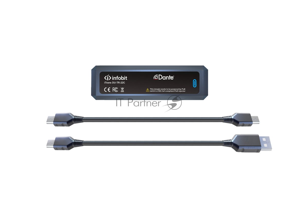 Конвертер Infobit [iTrans DU-TR-22C] (приемник/передатчик) Dante - USB Аудио 2 -канальный, порт USB-C.1xRJ45(Dante). Питание PoE.