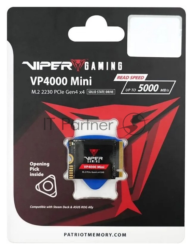 Накопитель SSD Patriot VP4000 Mini, 1Tb, PCIe 4.0 x4, M.2 2230, NVMe, R/W 5000/3500, с радиатором