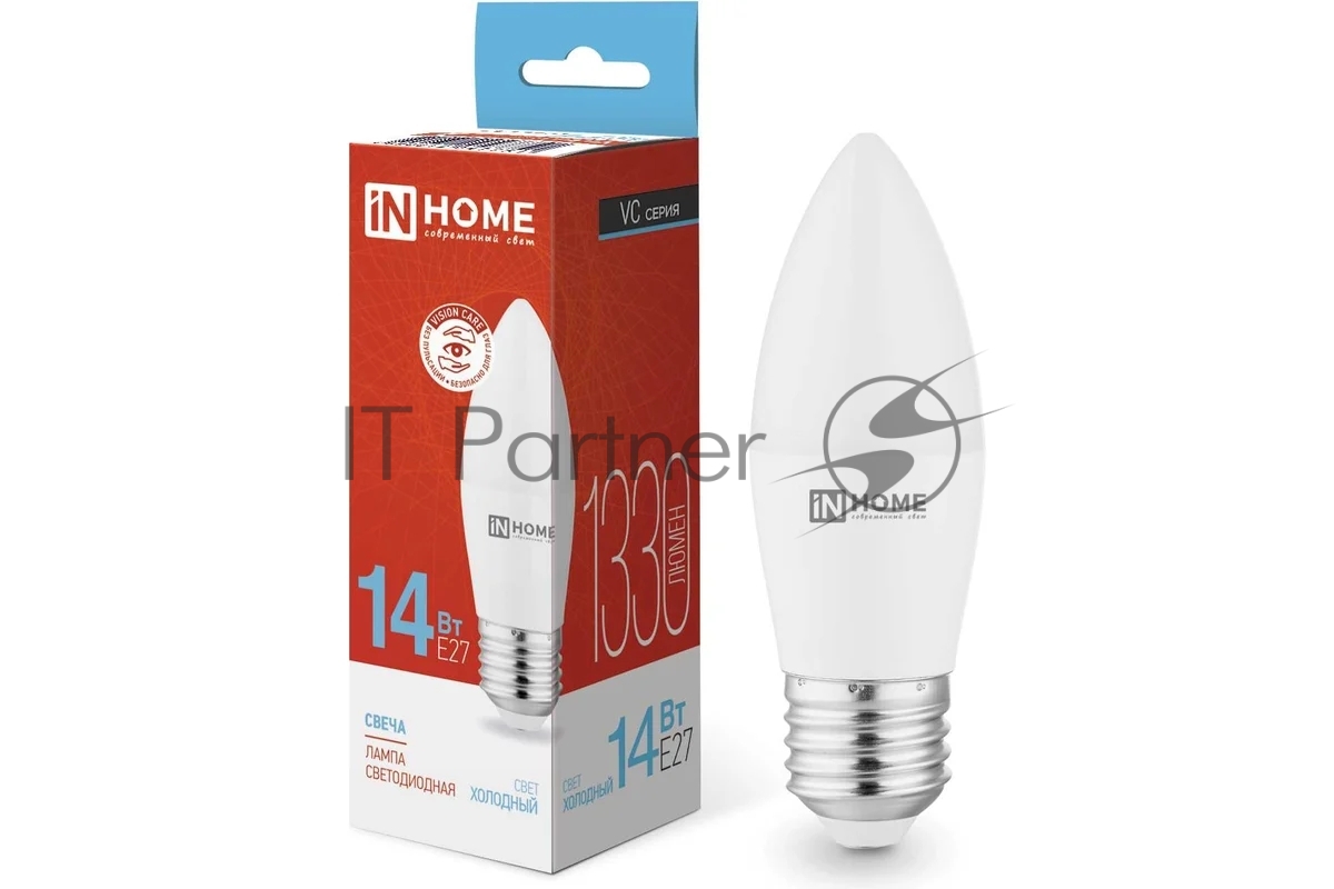 Лампа светодиодная LED-СВЕЧА-VC 14Вт E27 6500К 1330лм IN HOME 4690612047751