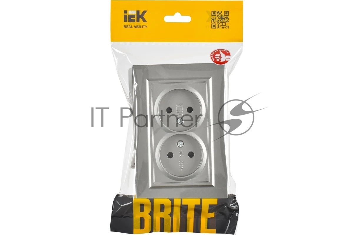Розетка 2-местная IEK BRITE РС12-2-БрС (BR-R20-10-K46-F) 10А в сборе, без заземления, без защитных шторок, сталь