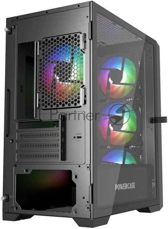 Компьютерный корпус Powercase Alisio Micro X4B V2, Tempered Glass, 4х 120мм ARGb fans, ARGb HUB, черный, mATX (CAMCXB-A4)