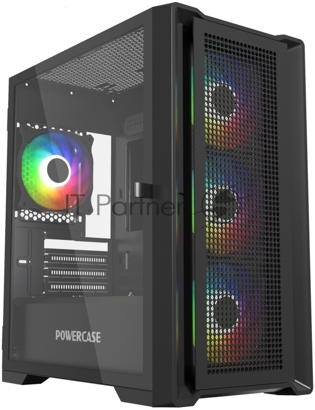Компьютерный корпус Powercase Alisio Micro X4B V2, Tempered Glass, 4х 120мм ARGb fans, ARGb HUB, черный, mATX (CAMCXB-A4)