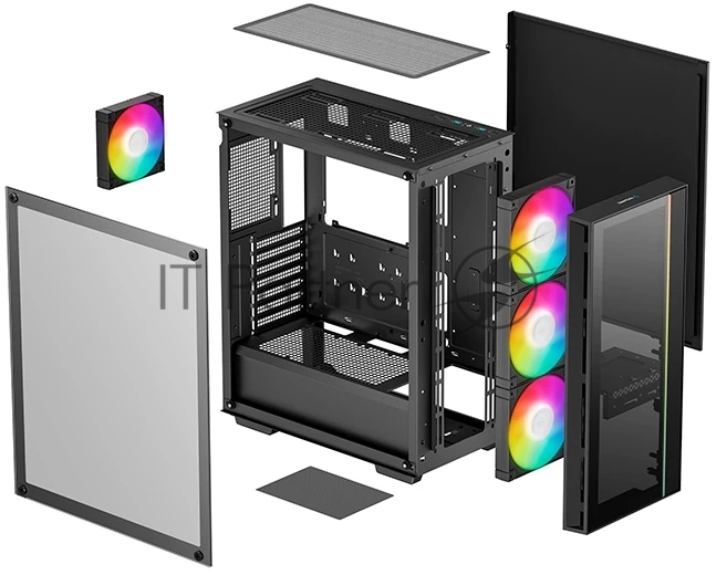 Копрус Deepcool MATREXX 55 V4 без БП, боковое окно (закаленное стекло), 3xARGB LED 140мм вентилятора спереди, 1xARGB LED 120мм вентилятор сзади, черный, ATX (R-MATREXX55-BKADA4-G-4)