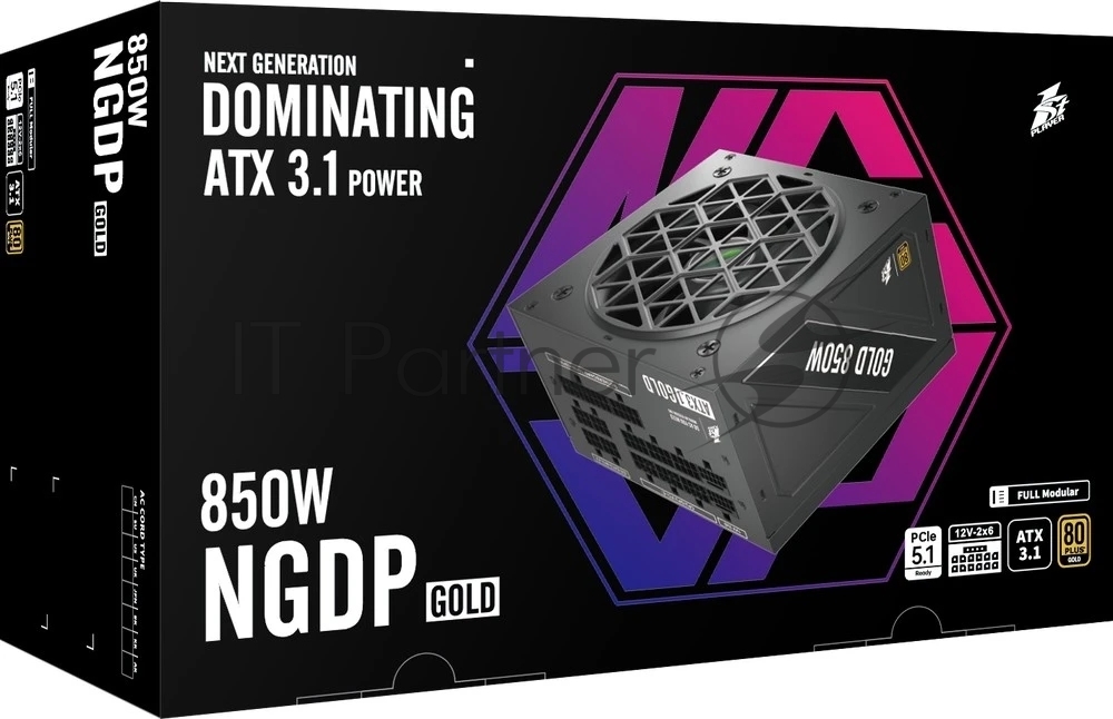 Блок питания ATX 850Вт 1STPLAYER NGDP Gold 80+ Gold ATX 3.0 (20+4pin) APFC 120mm fan 8xSATA полностью модульный [HA-850BA4]