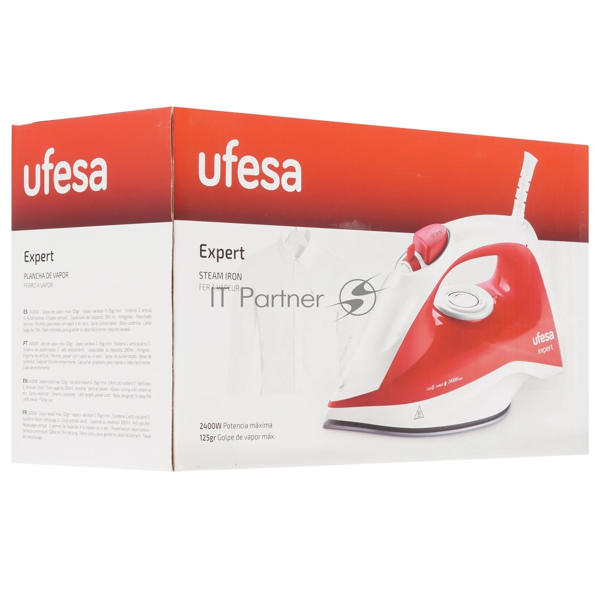 Утюг Ufesa PV1100C EXPERT красный/белый, 2400 Вт, 35 г/мин, 125 г/мин, 280 мл