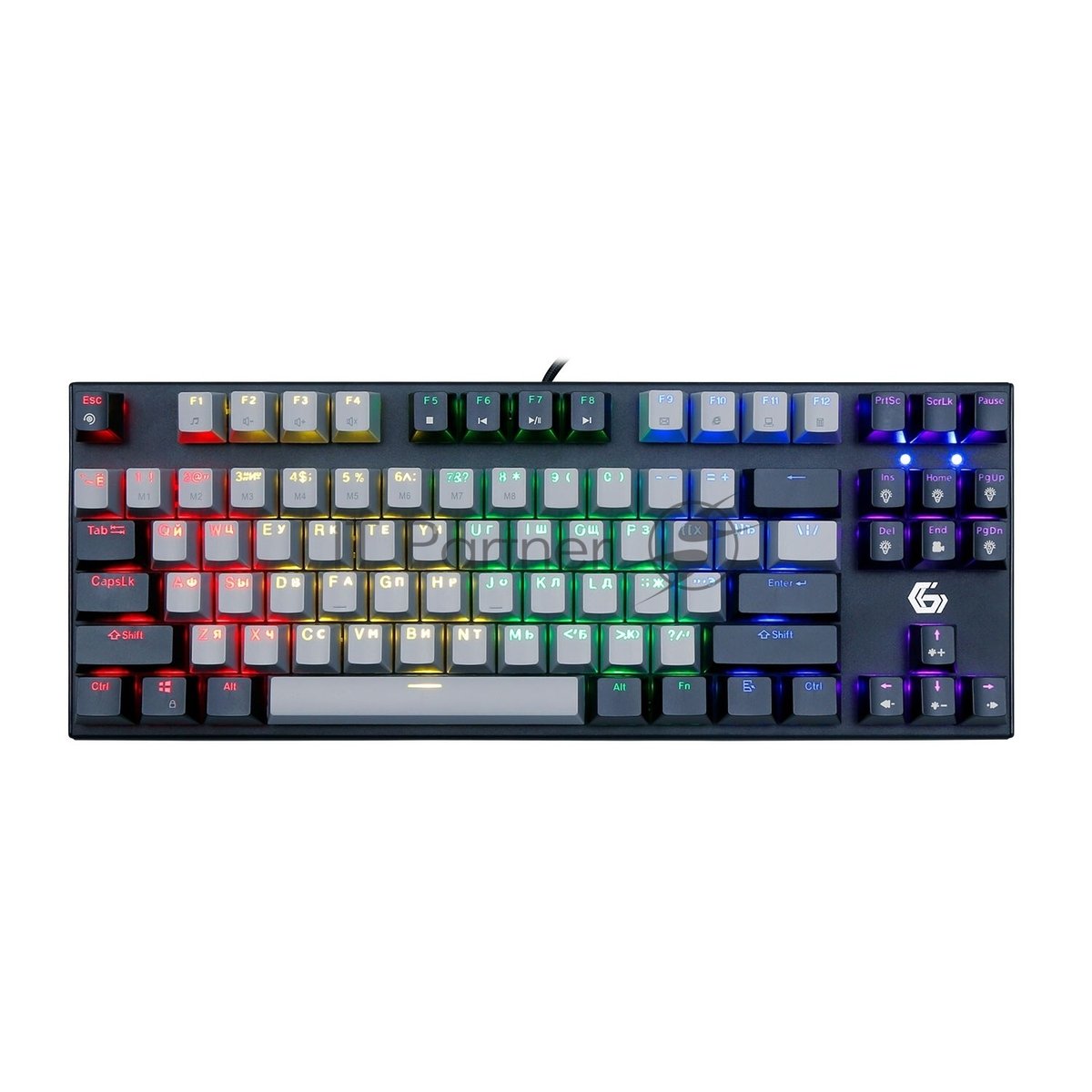 Клавиатура проводная механическая Gembird KB-G600, 87кл, Rainbow, красн.свитчи, 1.8м, черная