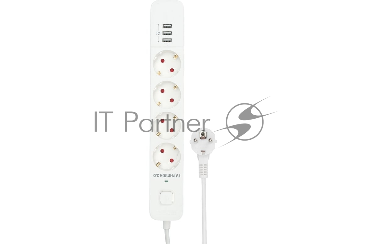 Сетевой фильтр Гарнизон 2.0 Мультипорт EPS-4-U3-W-4, 4 р, 10А, 3xUSB, 4 м, ур.защиты 2+, белый, пакет