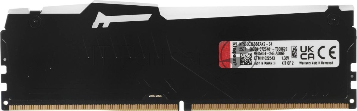 Оперативная память Kingston Fury Beast, DDR5, 64Gb (2x32Gb), 6000MHz, CL36, DIMM, с радиаторами, RGB, черный
