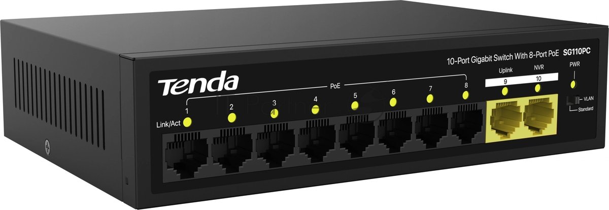 Коммутатор Tenda SG110PC, 8×1 Гбит/с PoE + 2×1 Гбит/с Uplink, неуправляемый