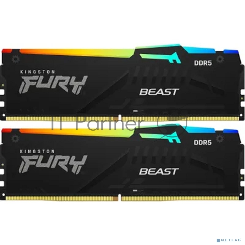 Оперативная память Kingston Fury Beast, DDR5, 64Gb (2x32Gb), 6000MHz, CL36, DIMM, с радиаторами, RGB, черный