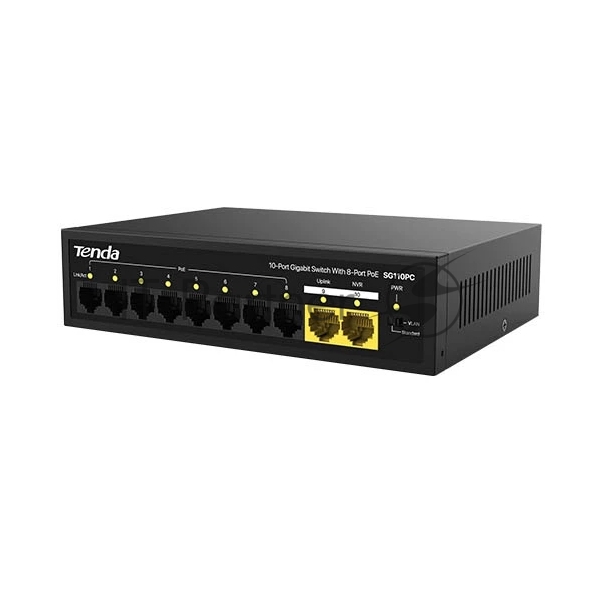 Коммутатор Tenda SG110PC, 8×1 Гбит/с PoE + 2×1 Гбит/с Uplink, неуправляемый