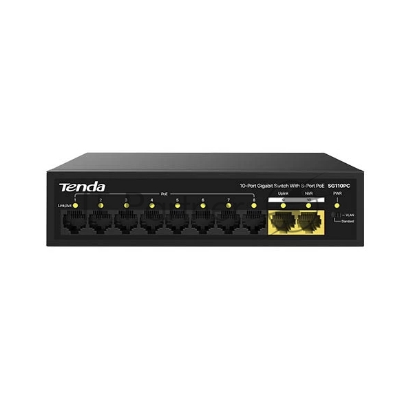 Коммутатор Tenda SG110PC, 8×1 Гбит/с PoE + 2×1 Гбит/с Uplink, неуправляемый