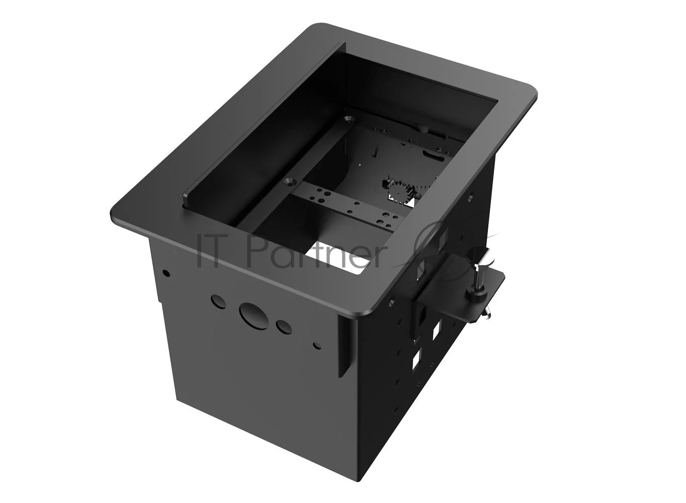 Прямоугольный металлический корпус Wize Pro [WRTS-06BOX-B] для модульной системы врезного лючка в стол с убирающейся крышкой для установки до 6 модулей-вставок, преустановленная рамка, черный