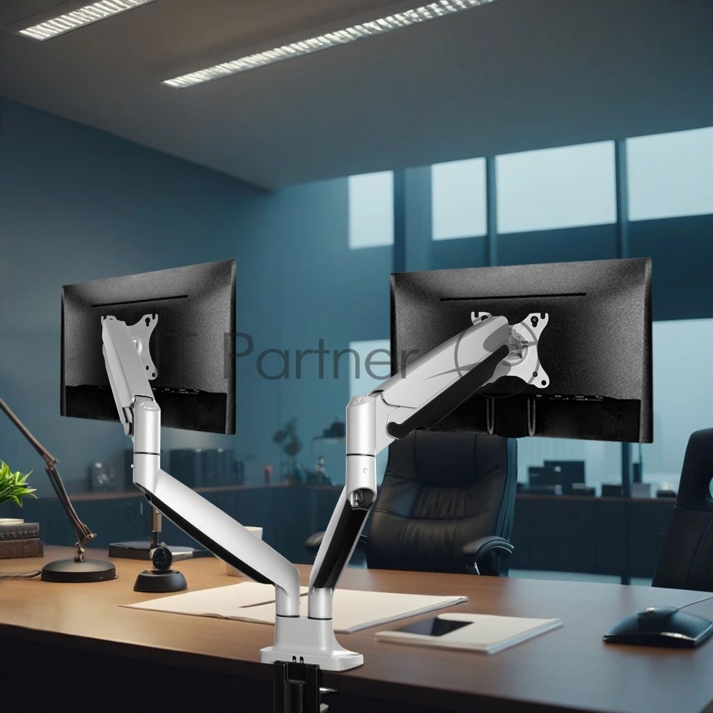 Кронштейн Kromax OFFICE-22 серебристый, 4 шт/уп. Кр. алюм. настол. для мон. 17"-35", max 2x15 кг, 6 ст св., нак. ±90°, пов. 360°, max VESA 100x100 мм.