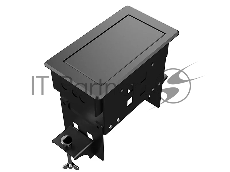 Прямоугольный металлический корпус Wize Pro [WRTS-04BOX-B] для модульной системы врезного лючка в стол с убирающейся крышкой для установки до 4 модулей-вставок серии RR, преустановленная рамка, черный
