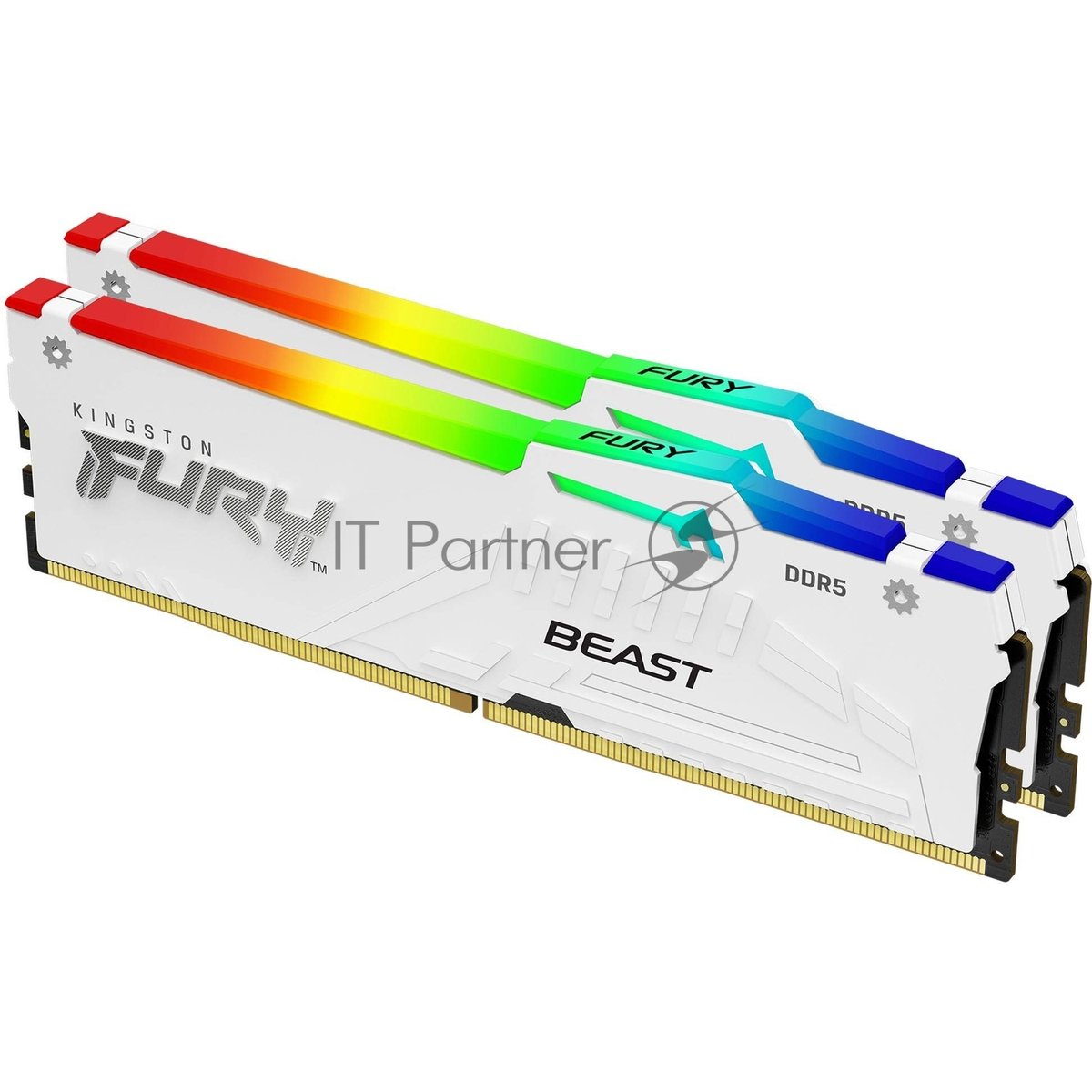 Оперативная память Kingston Fury Beast, DDR5, 32Gb (2x16GB), 5600MHz, CL36, DIMM, радиатор, RGB, белый