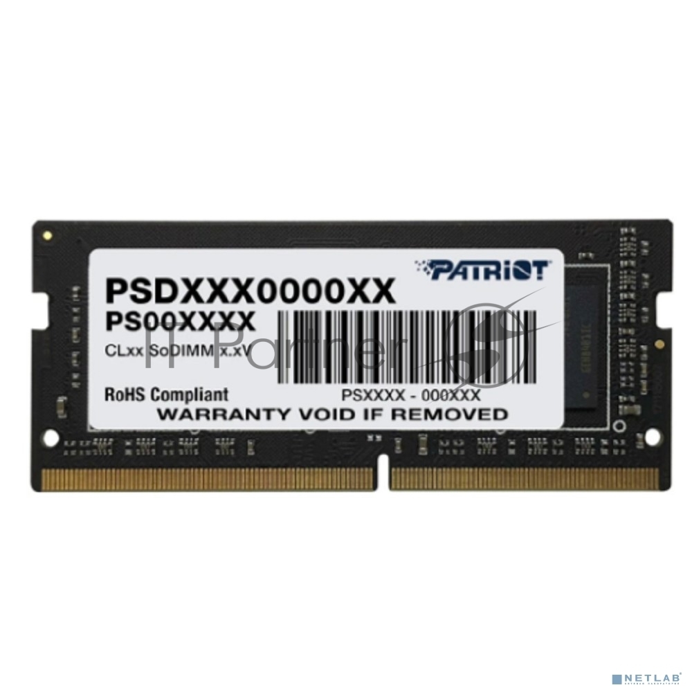 Оперативная память Patriot Signature, DDR4, 8GB (1x8GB), 3200 MHz, CL22, без радиатора, SO-DIMM
