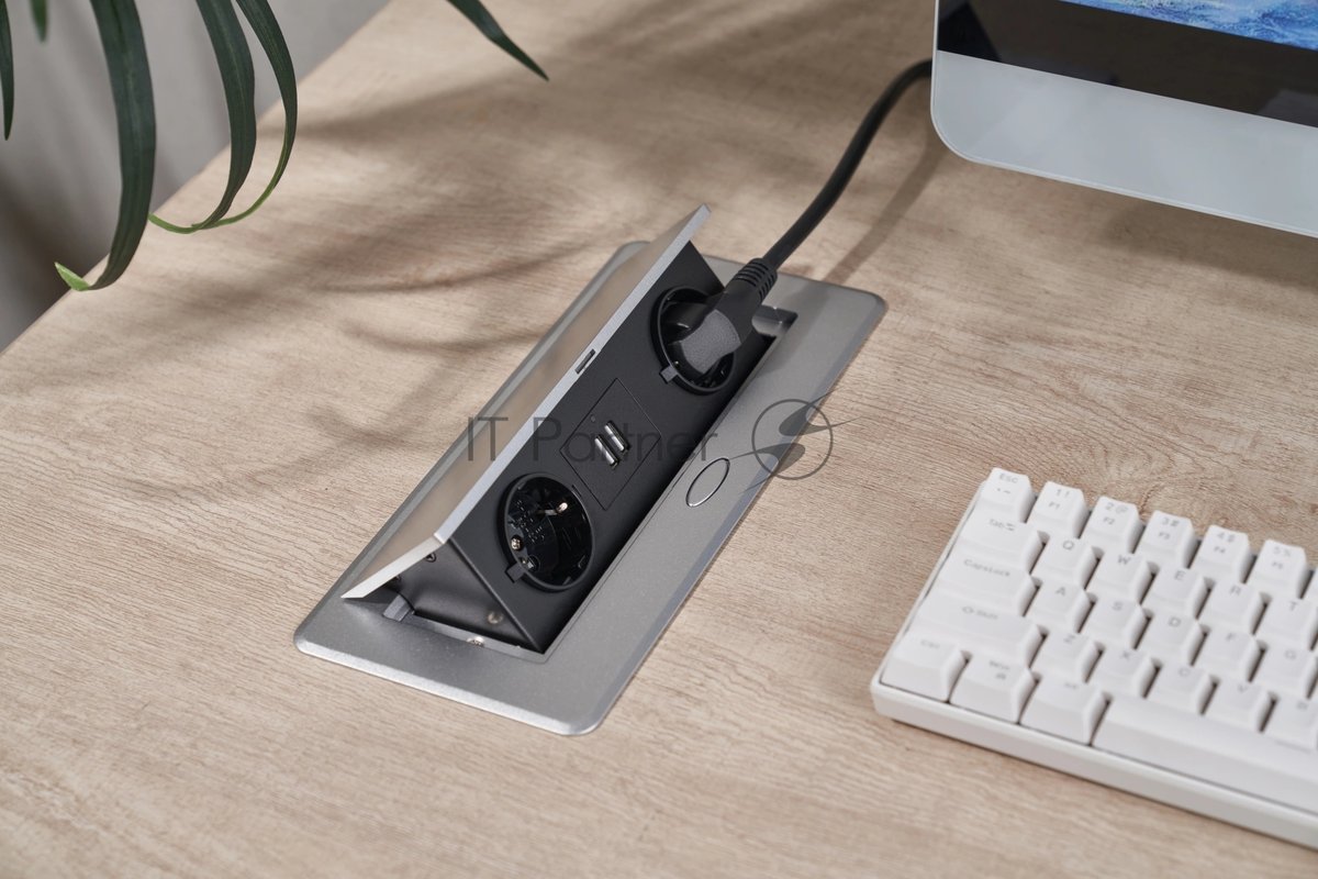 Розетка Cactus CS-SOCKET-EU/USBA-GY для столешницы серый