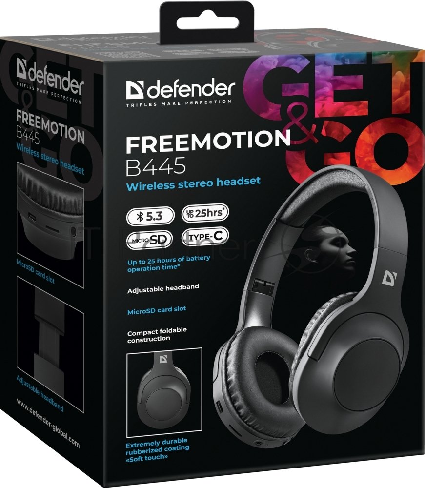 Наушники с микрофоном Defender FreeMotion B445 (Bluetooth  5.4, microSD) <63445>