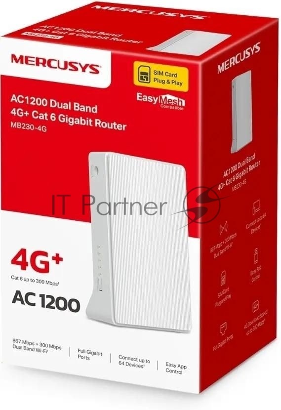 Маршрутизатор Mercusys MB230-4G, 4G+, Wi-Fi AC1200, гигабитный