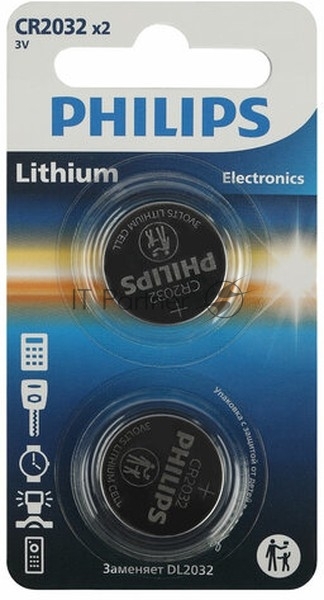 Элемент питания литиевый CR2032 (блист. 2шт) Philips Б0062716