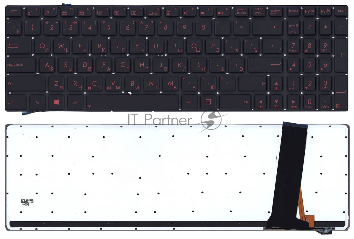Клавиатура ASUS 58258, для N56 N56V, черная с красной подсветкой