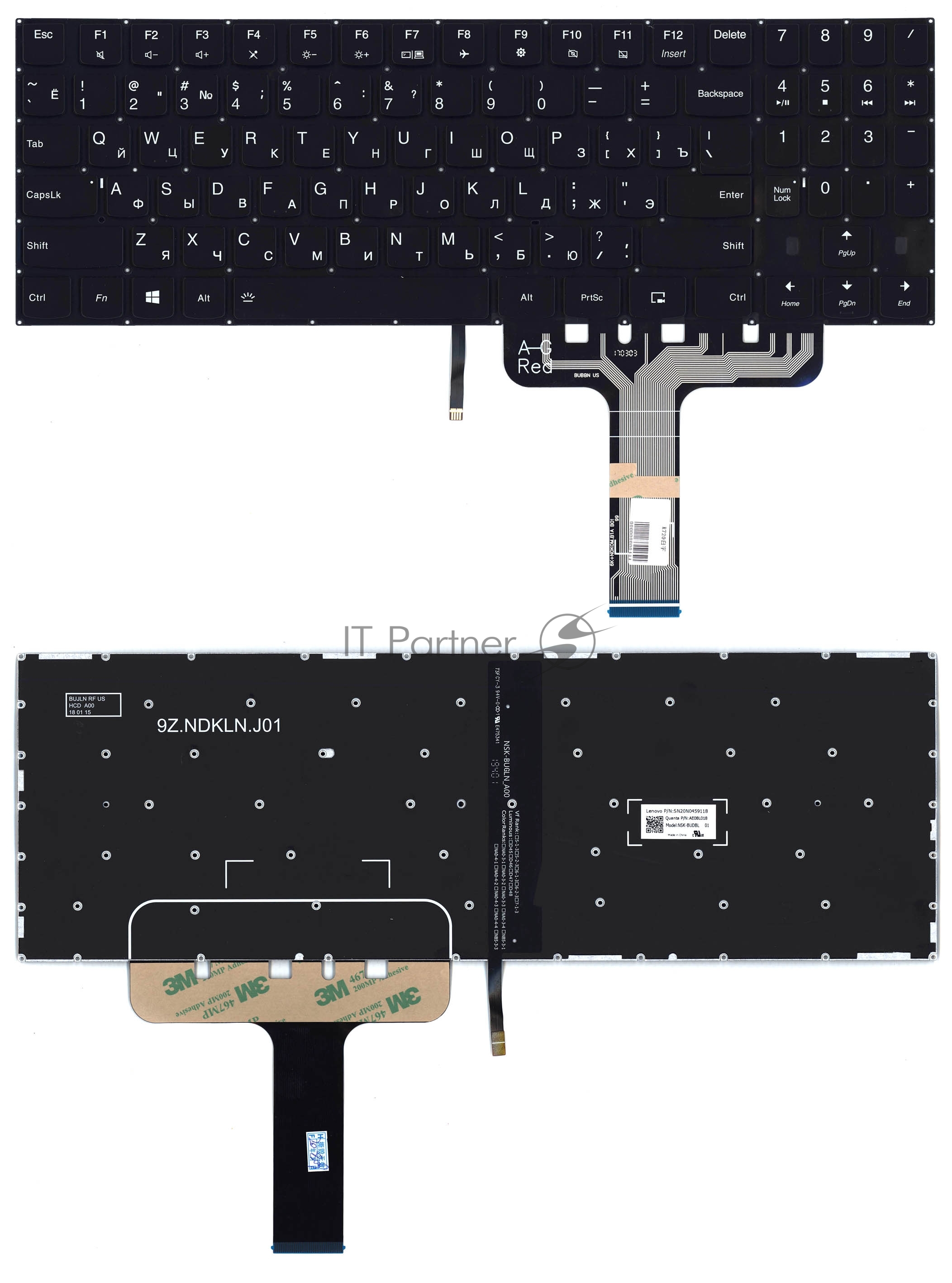 Клавиатура для ноутбука Lenovo Legion Y730-17ICH черная с белой подсветкой