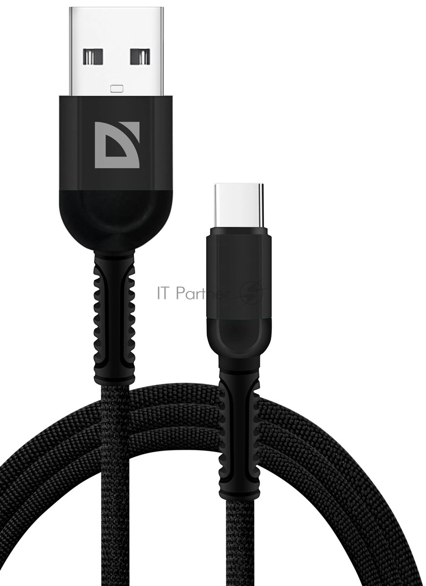 Кабель Defender F167, USB 2.0 (AM) - Type-C, 1 м, 2.4А, нейлоновая оплетка, черный.