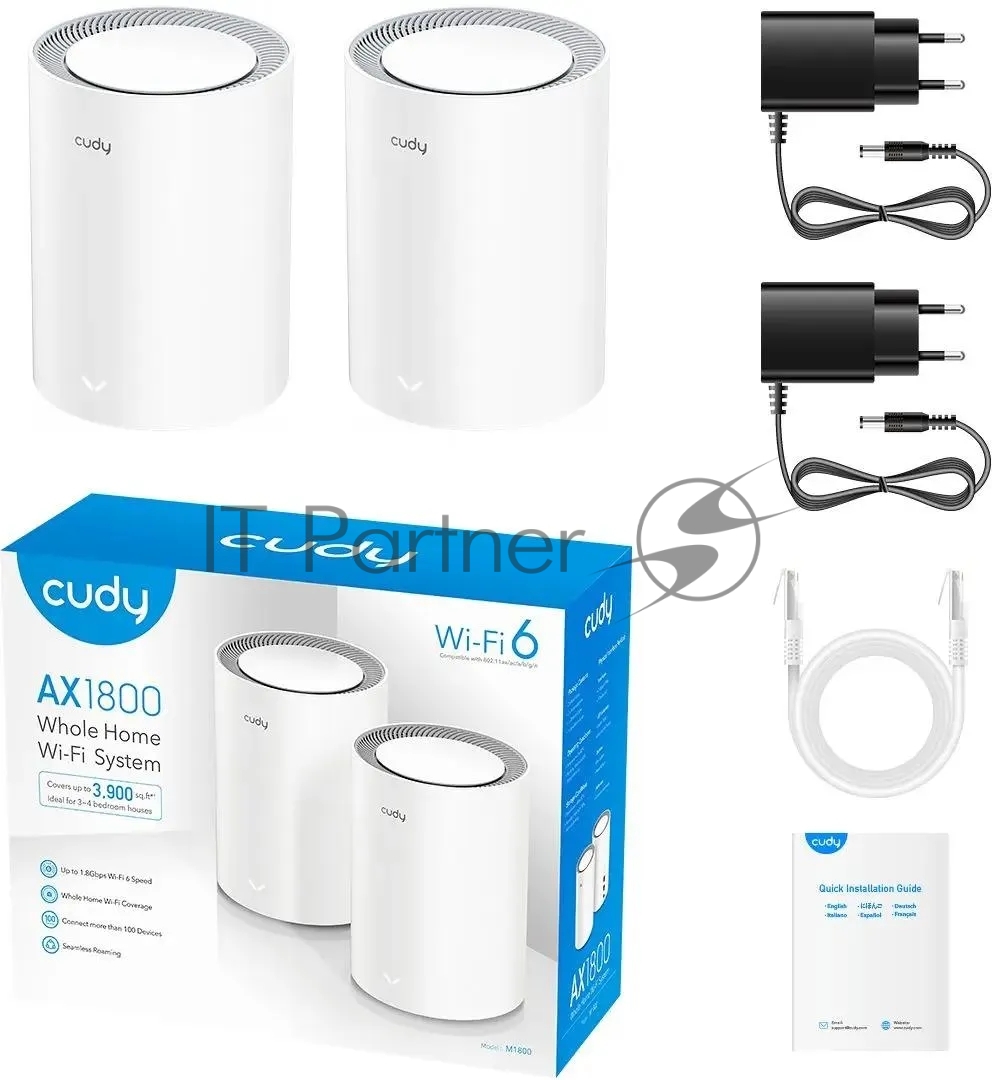 Бесшовный Mesh роутер Cudy M1800 (M1800 2-PACK) AX1800 10/100/1000BASE-TX/Wi-Fi белый (упак.:2шт)