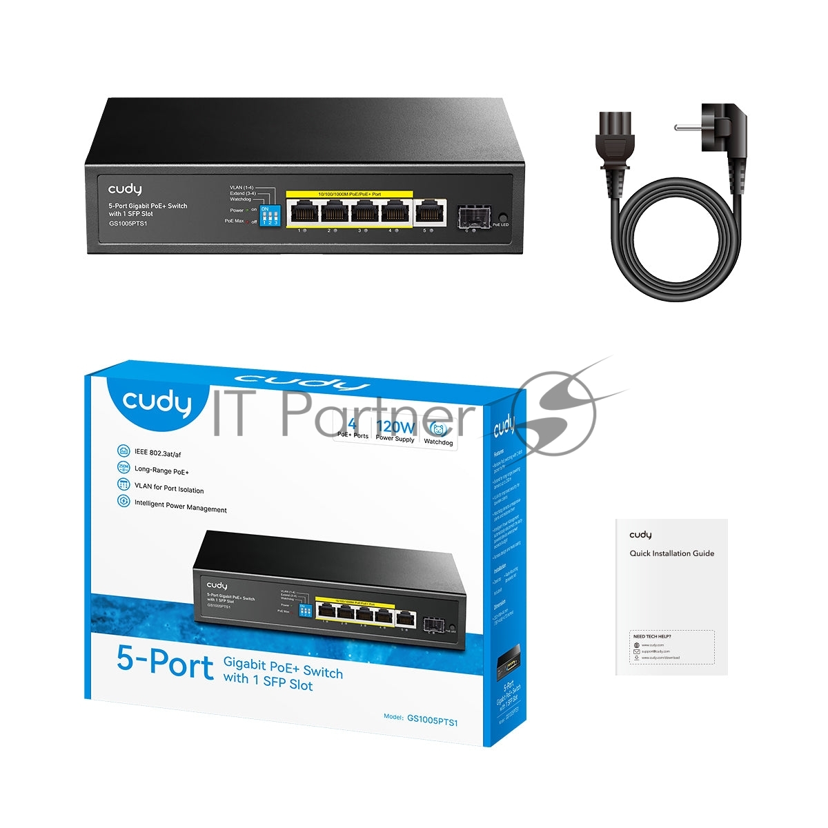 Коммутатор Cudy GS1005PTS1, 5×1 Гбит/с, 1×1 Гбит/с SFP