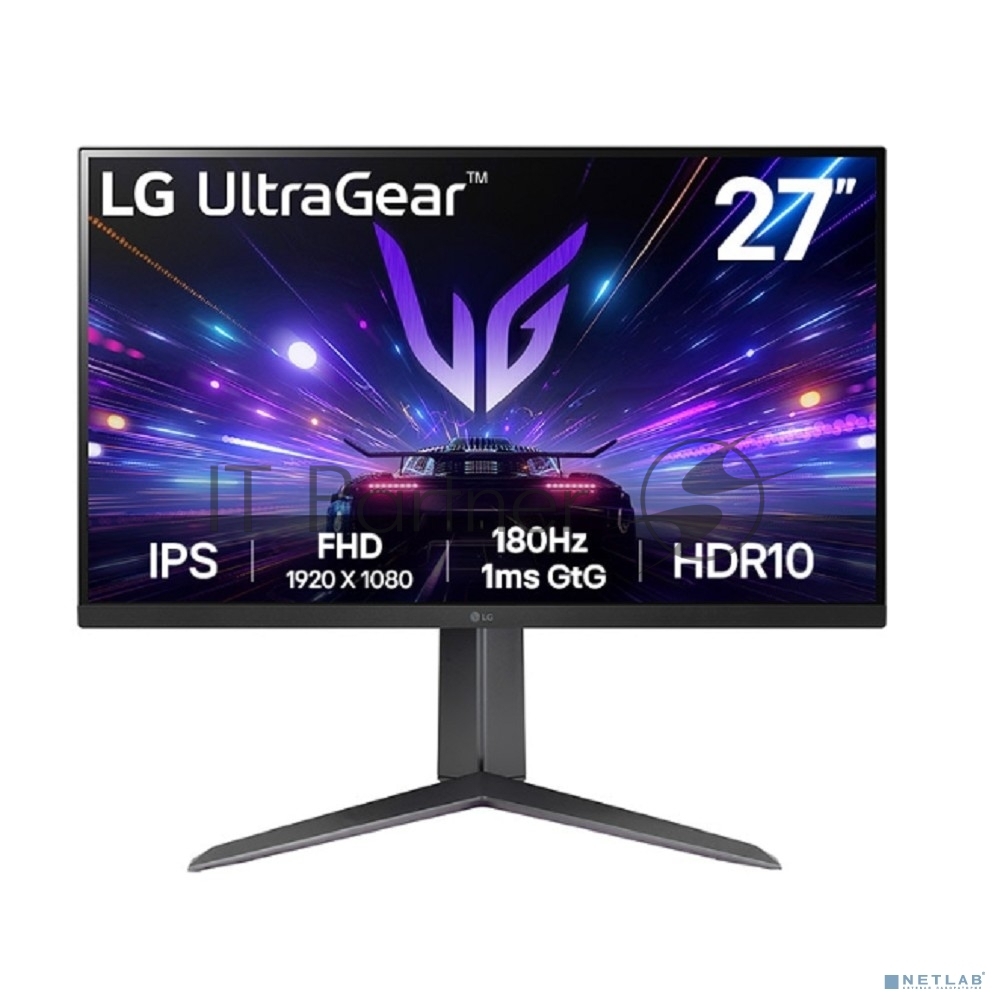 Монитор 27" LG UltraGear 27GS65F-B IPS 1920x1080, 180 Гц, 1 мс, 16:9, HDR10, 300 кд/м², DisplayPort, HDMI 2.0, Flicker Free, Low Blue Light, виртуальный прицел, стабилизатор черного цвета, счетчик кадров, трехсторонний безрамочный дизайн, регулировка по высоте, поворот на 90 градусов, черный