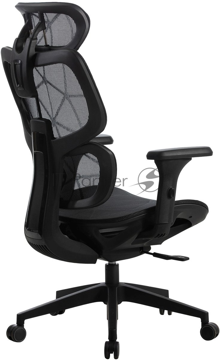 Кресло Cactus CS-MC555-BK черный, сетка, 150 кг, подголовник, регулируемые подлокотники, механизм качания