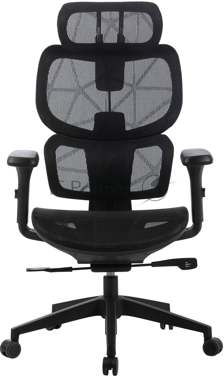 Кресло Cactus CS-MC555-BK черный, сетка, 150 кг, подголовник, регулируемые подлокотники, механизм качания