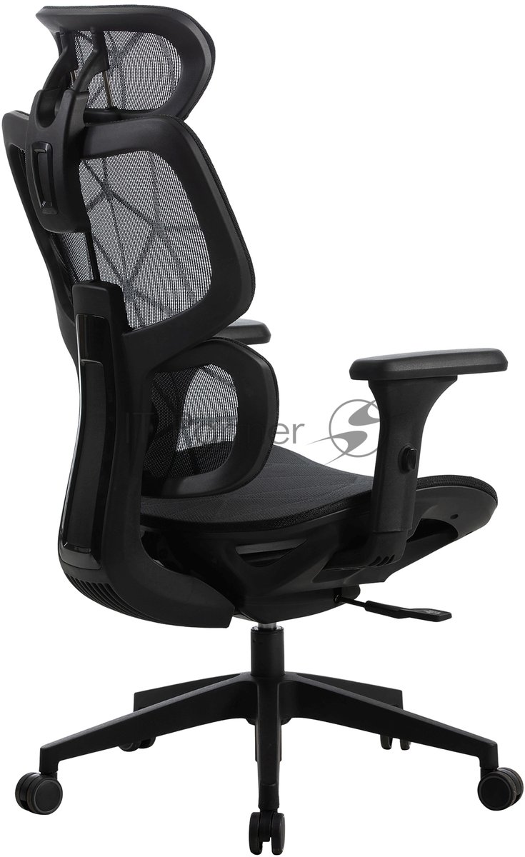Кресло Cactus CS-MC555-BK черный, сетка, 150 кг, подголовник, регулируемые подлокотники, механизм качания