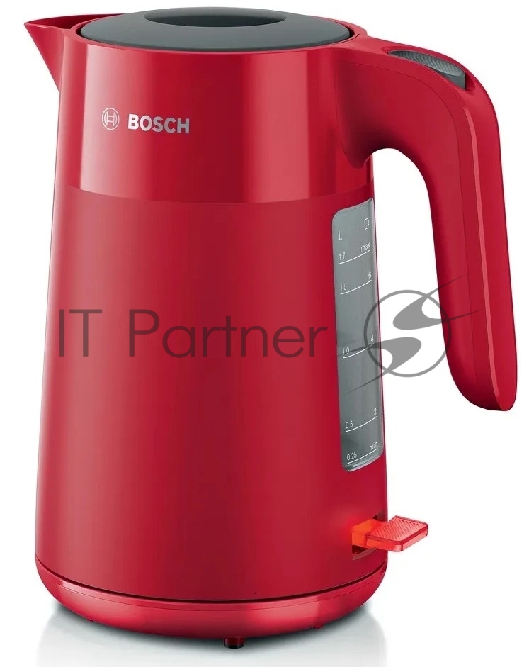 Электрочайник Bosch TWK2M164 красный, 1.7 л, 2400 Вт, скрытый нагревательный элемент