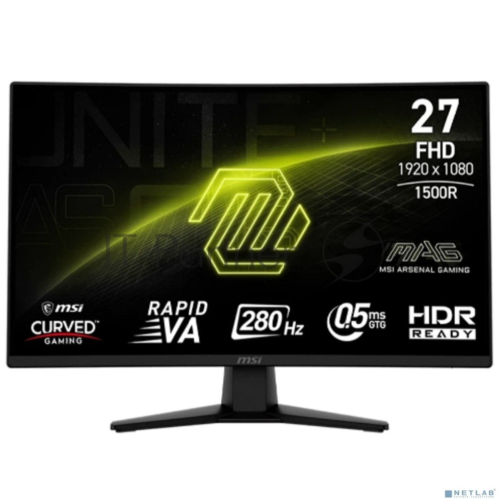Монитор 27" MSI MAG 274CXF VA 1920x1080, 280 Гц, 0.5 мс, 16:9, изогнутый (1500R), 300 кд/м², HDMI 2.0b (x2), DisplayPort 1.2a, USB-C, выход на наушники, Flicker Free, Low Blue Light, поддержка HDCP, PIP, слот для замка, трехсторонний безрамочный дизайн, черный