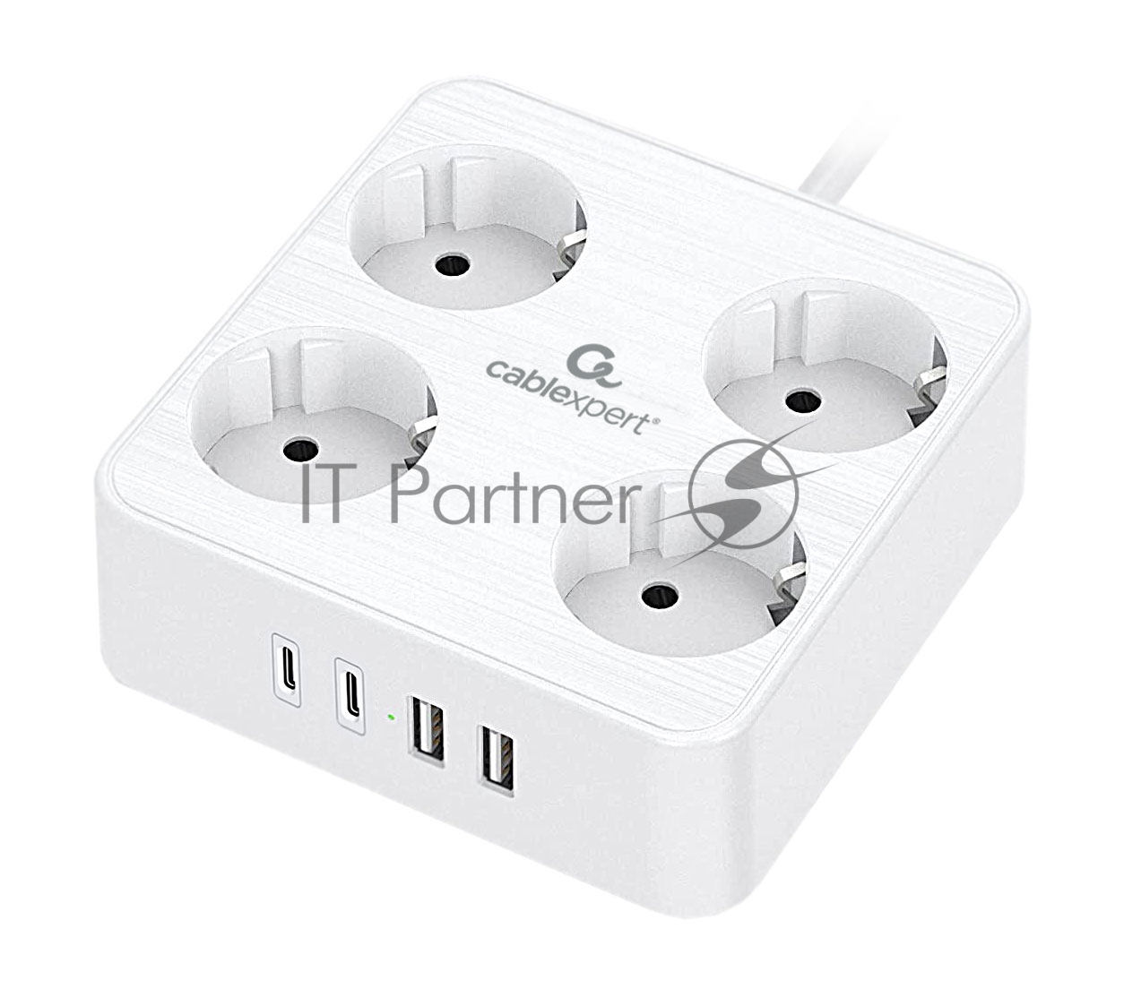 Сетевой фильтр Cablexpert Plate, PLT-4-C2U2-W-3, 4р, 10А, 2xType-C PD, 20Вт, 2xUSB, 2.4A, 3 м, ур. защиты 4+, белый, коробка