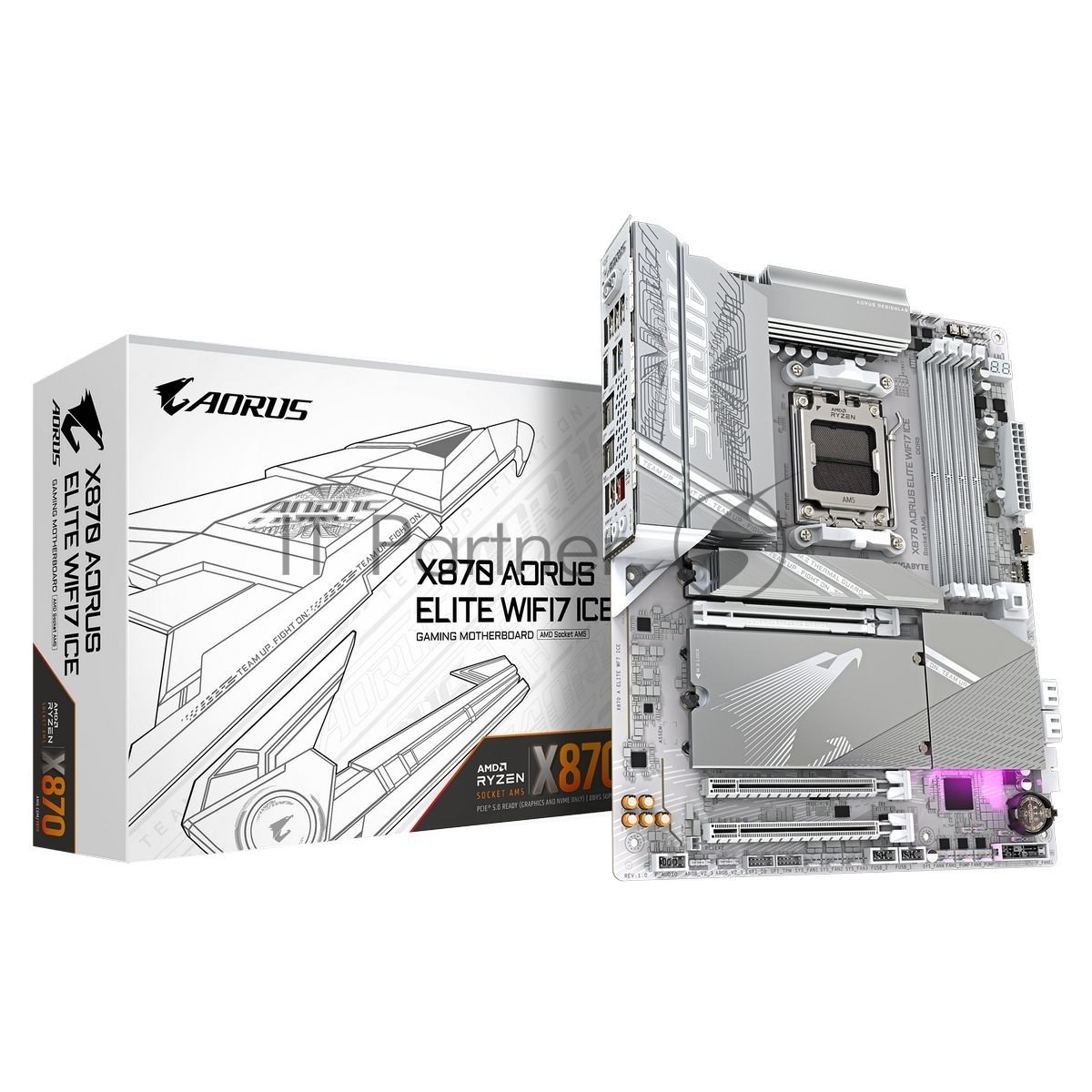 Материнская плата Gigabyte X870 A ELITE WIFI7 ICE, AM5, AMD X870, 4xDDR5, 4xSATA, 4xM.2, 1xPCI-E 5.0 x16, 1xPCI-E 4.0 x4, 1xPCI-E 3.0 x2, 1xHDMI, 1x 2.5Gb LAN, 2xUSB-C 4.0, 2xUSB 3.2 Gen 2, 4xUSB 3.2 Gen 1, 4xUSB 2.0, 2x3.5 мм, 7.1, ATX