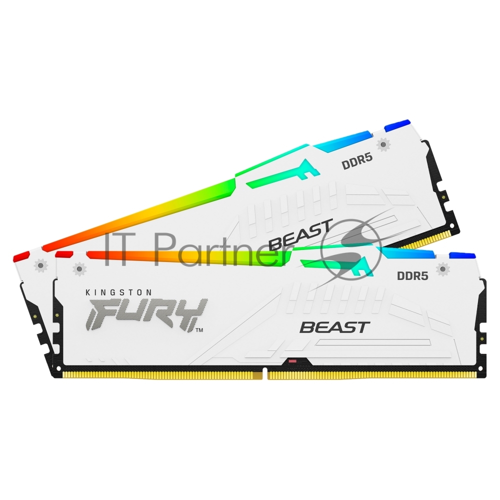 Оперативная память Kingston Fury Beast, DDR5, 32Gb (2x16Gb), 5200MHz, CL40, DIMM, с радиаторами, RGB, белый