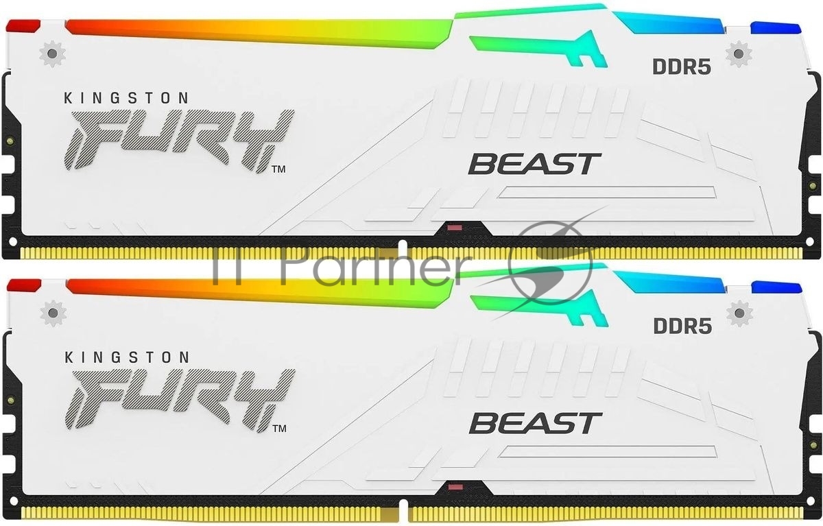 Оперативная память Kingston Fury Beast, DDR5, 32Gb (2x16Gb), 5200MHz, CL40, DIMM, с радиаторами, RGB, белый